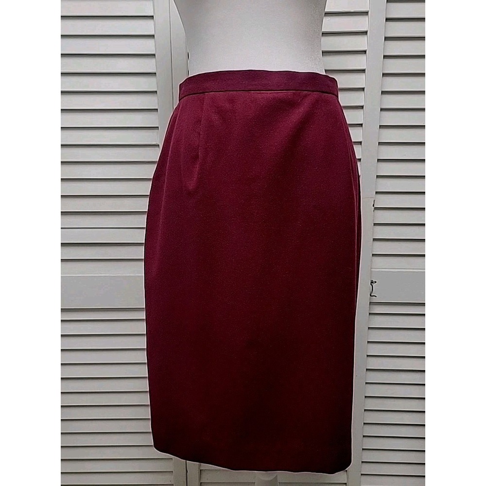 Vtg Charter Club Pencil Skirt Claret Wine SZ 8 100% Pure Wool Midi Academia NWT